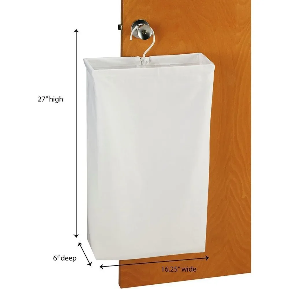 - Hanging Cotton Canvas Laundry Hamper Bag | White, 6" x 16" x 27" (Length… - Picture 2 of 12